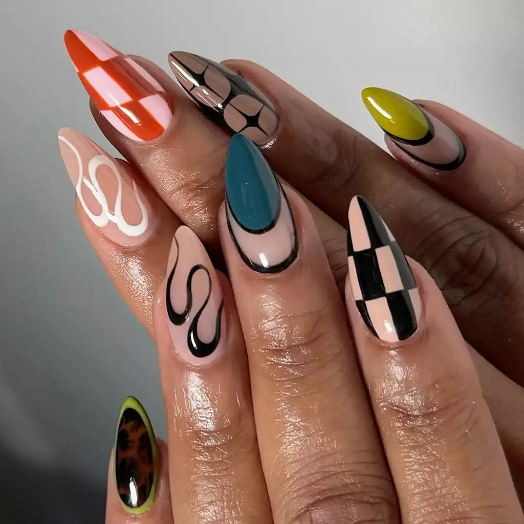 Cubist Color Block Segments Nails