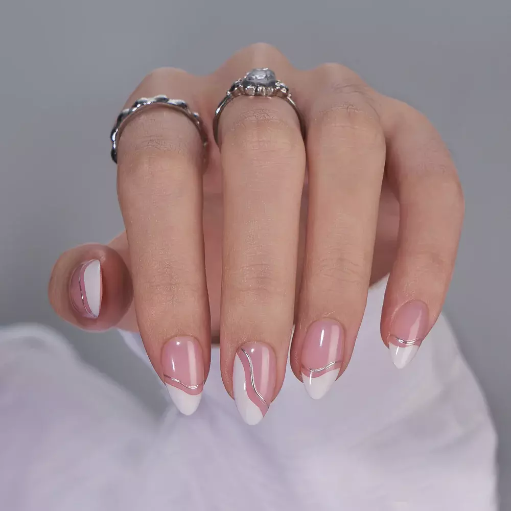 Double-Layer Metallic French Nails