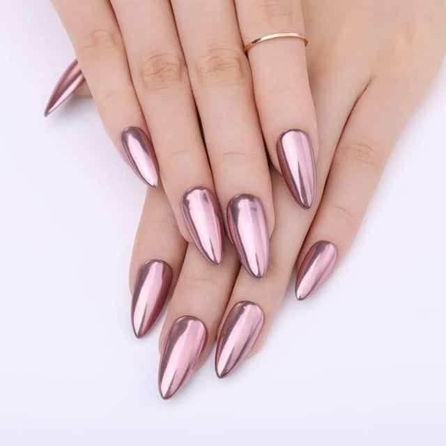 Holographic Rose Gold Mirror Finish Nails