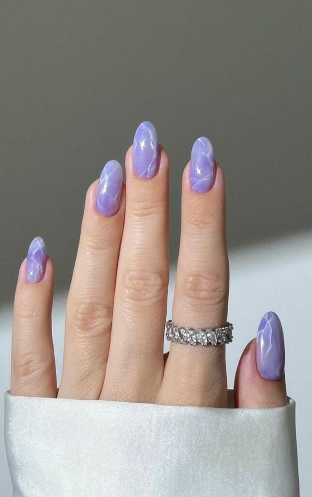 Lavender Cloud Marble Effect Nails