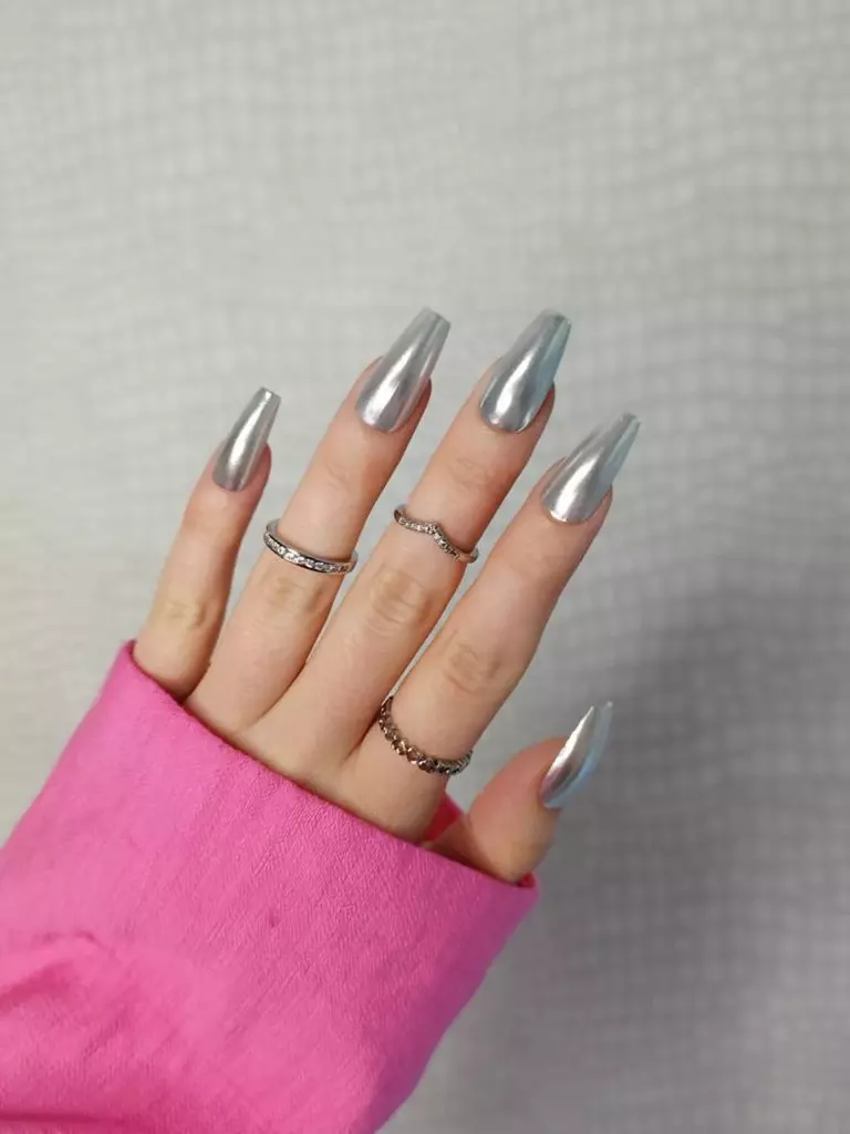 Metallic and Chrome Almond Nail