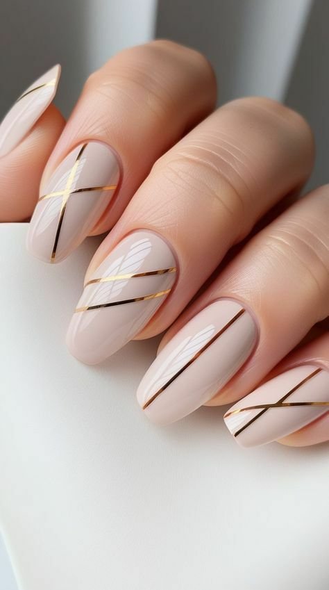 Minimalist Gold Wire Line Art Nails