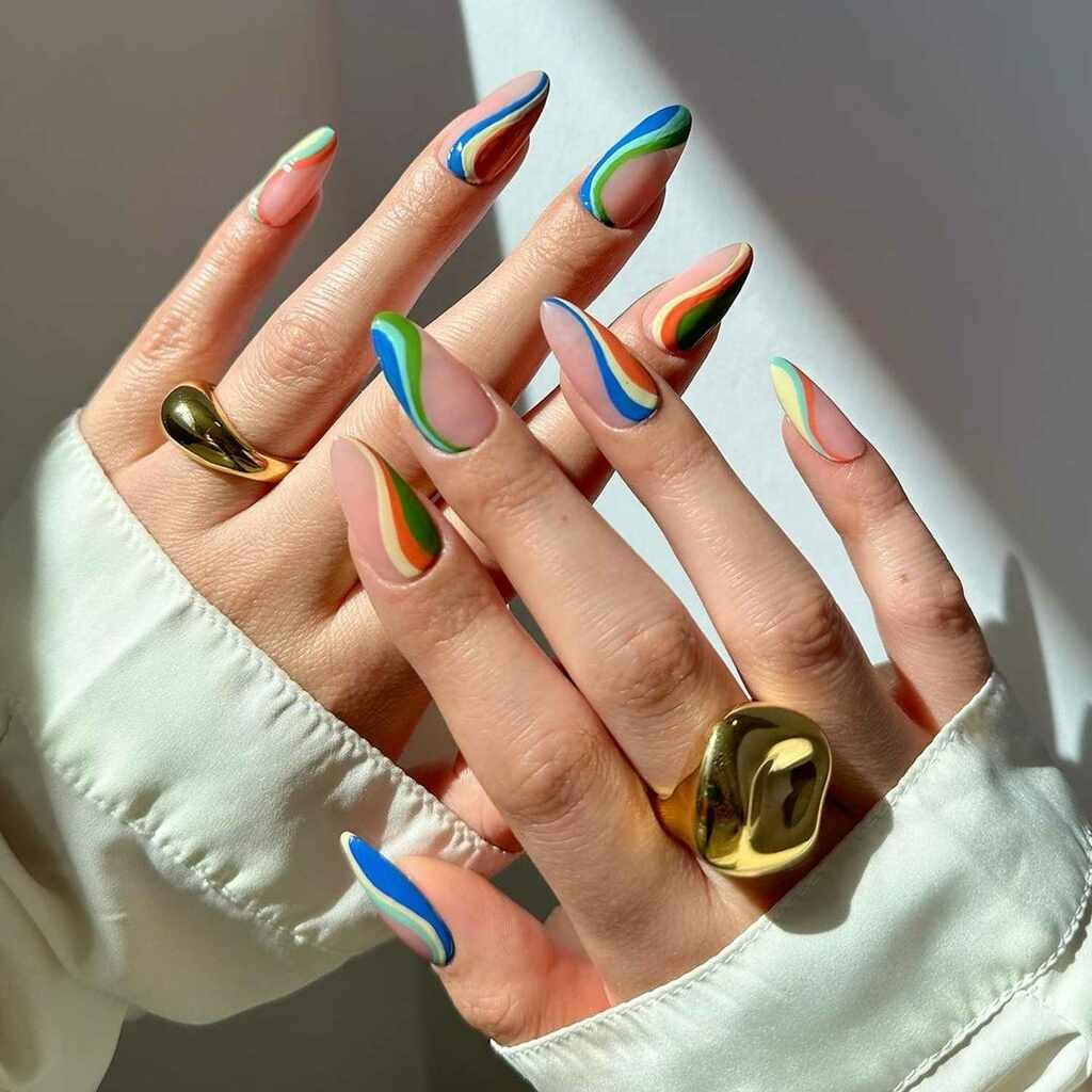 Neon Watercolor Abstract Swirls Nails