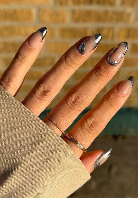 Platinum Chrome with Negative Space Accents Nails