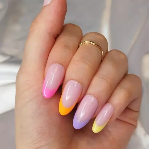 Rainbow Gradient French Nails